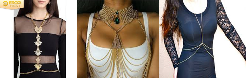 Body chain kết hợp với nhiều kiểu trang phục.