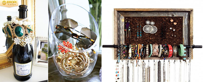 Tận dụng những cổ chai, khung cửa sổ l&agrave;m nơi cất đồ trang sức.