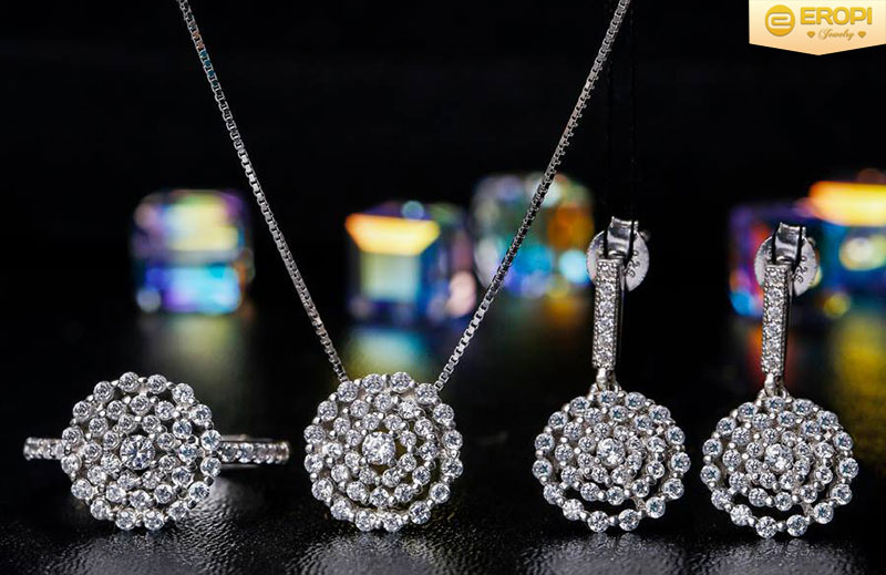 Bộ trang sức bạc xi bạch kim của thương hiệu Eropi Jewelry